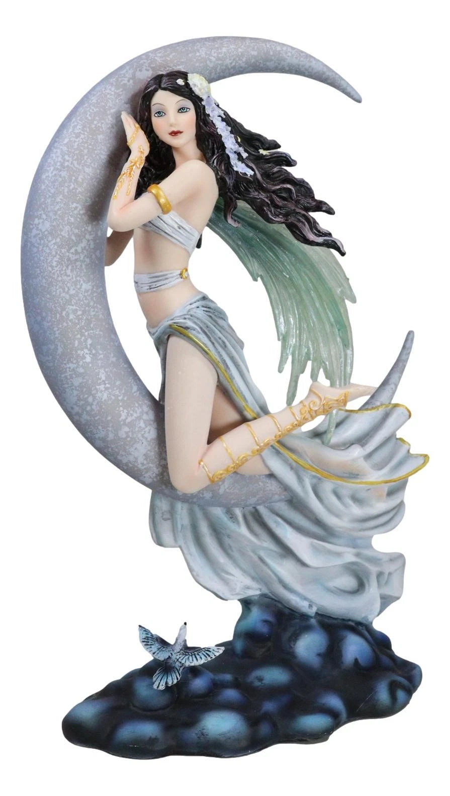 Celestial Dream Voyage Crescent Moon Lullaby Fairy Floating On Clouds Statue-3