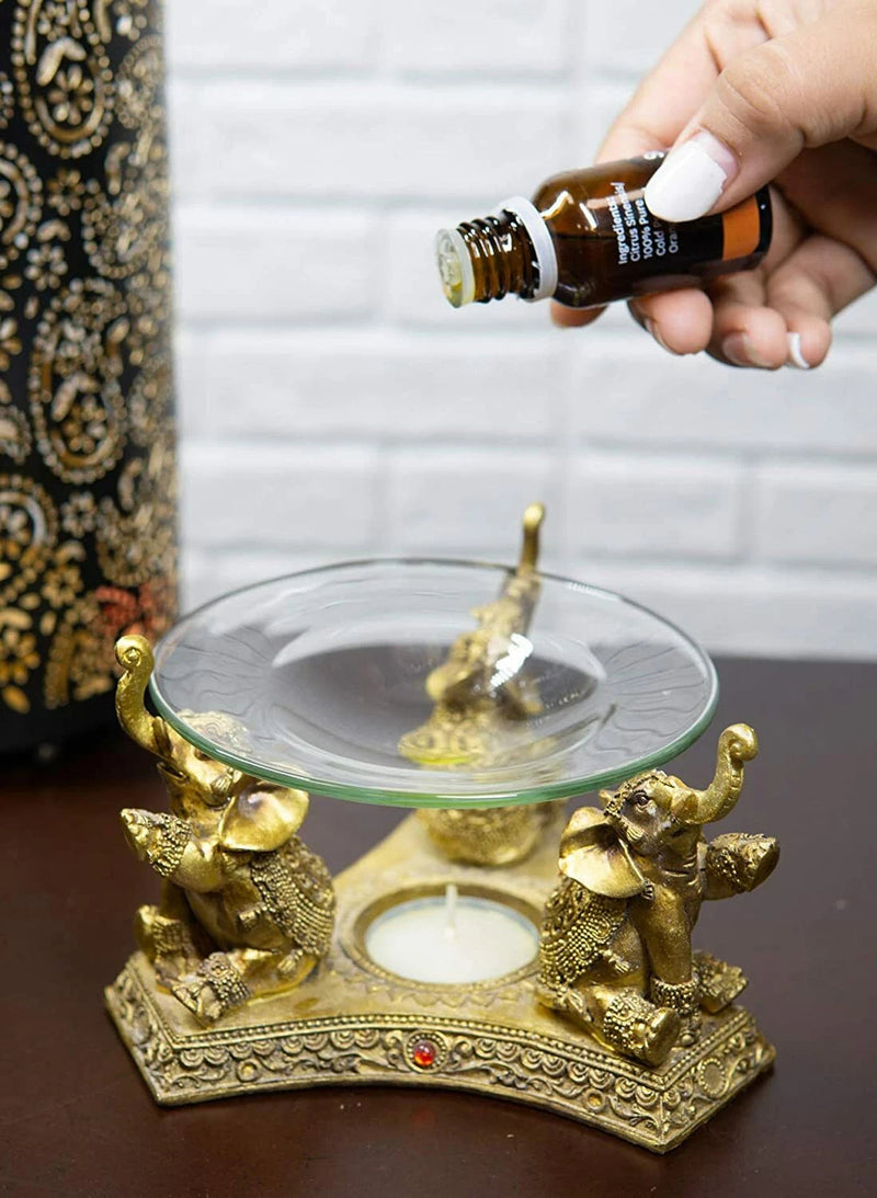 Feng Shui Trio Golden Triple Elephant Oil Burner Home Decor-2