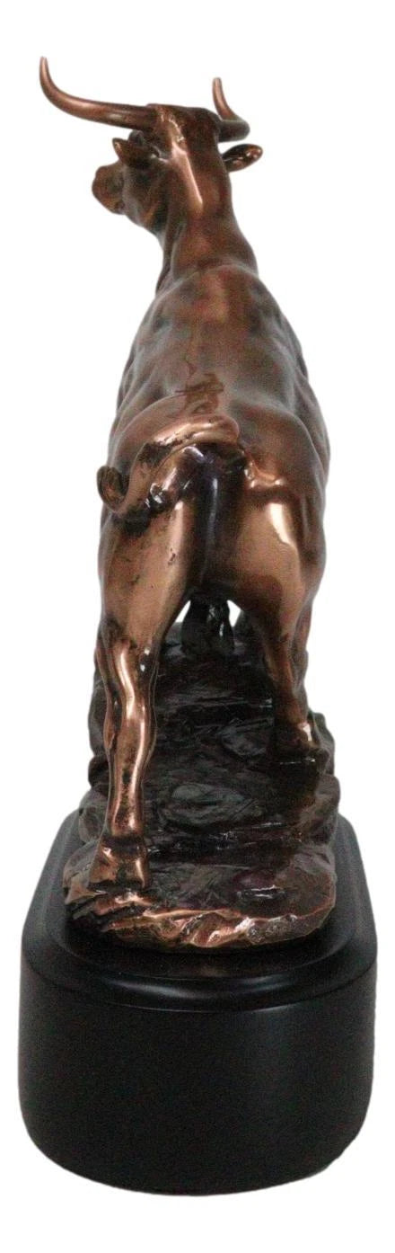 Western Wild Cattle Bull On Pride Rock Electroplated Resin Statue With Base-3
