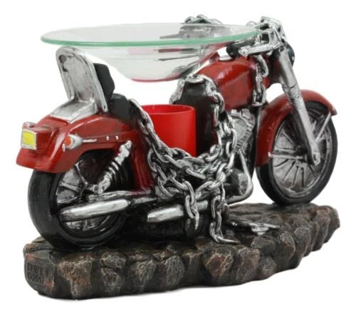 Red Vintage Motorcycle Chopper Bike Electric Oil Or Tart Burner Figurine-4