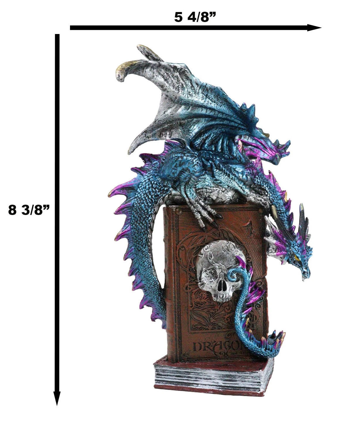 Spell Caster Metallic Ocean Dragon Perching On Necromancy Skull Books Figurine-4