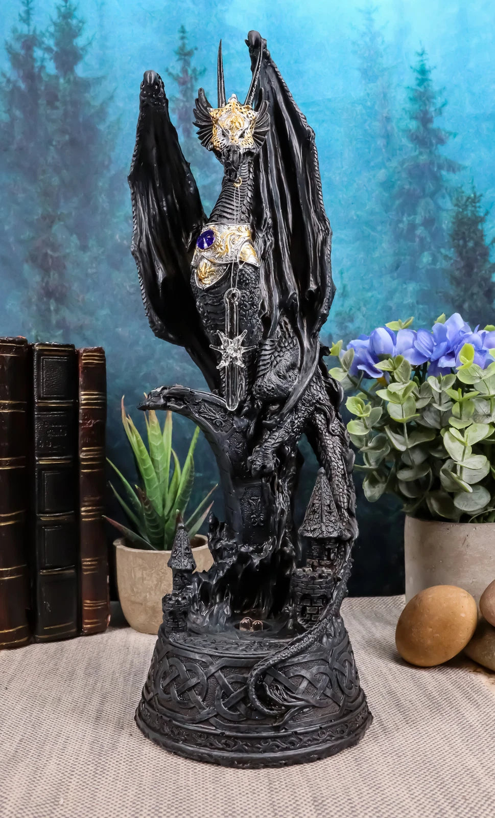 Guard Golden Axe Legendary Dragon Warrior Figurine With LED Crystal Lamp-4