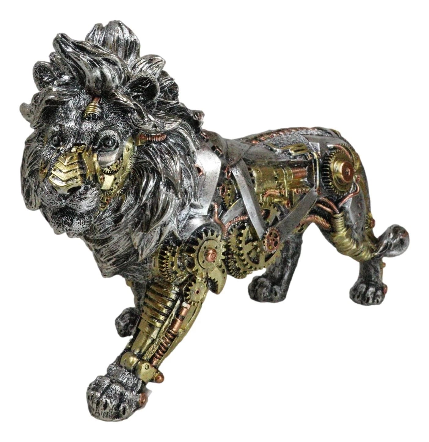 Steampunk Pressure Valve Bionic Geared Cyborg Lion King Prowling Figurine-3