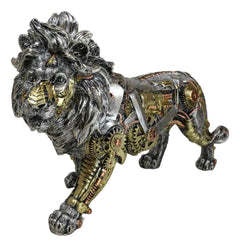 Steampunk Pressure Valve Bionic Geared Cyborg Lion King Prowling Figurine-3