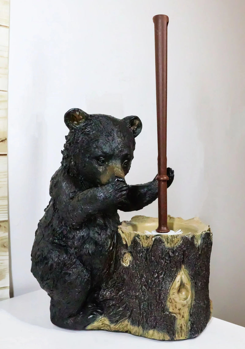 Rustic Whimsical Black Bear Stinky Potion Toilet Brush And Holder Set Figurine-1