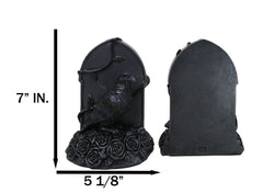 Raven Figurine, 8" Crow Perching on Black Roses Tombstone Gothic Figurine Bookends for Shelf, Desk, Home, or Gothic Room Decor Collectible-2