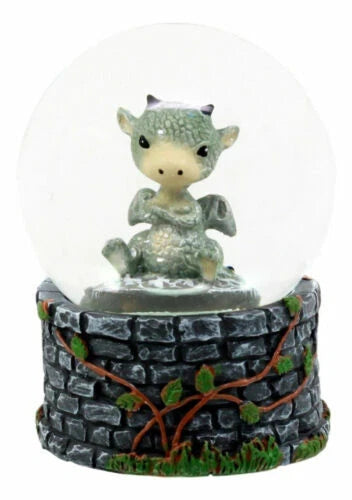 Small Collectible Whimsical Sulky Baby Dragon Water Globe Figurine With Glitters-3