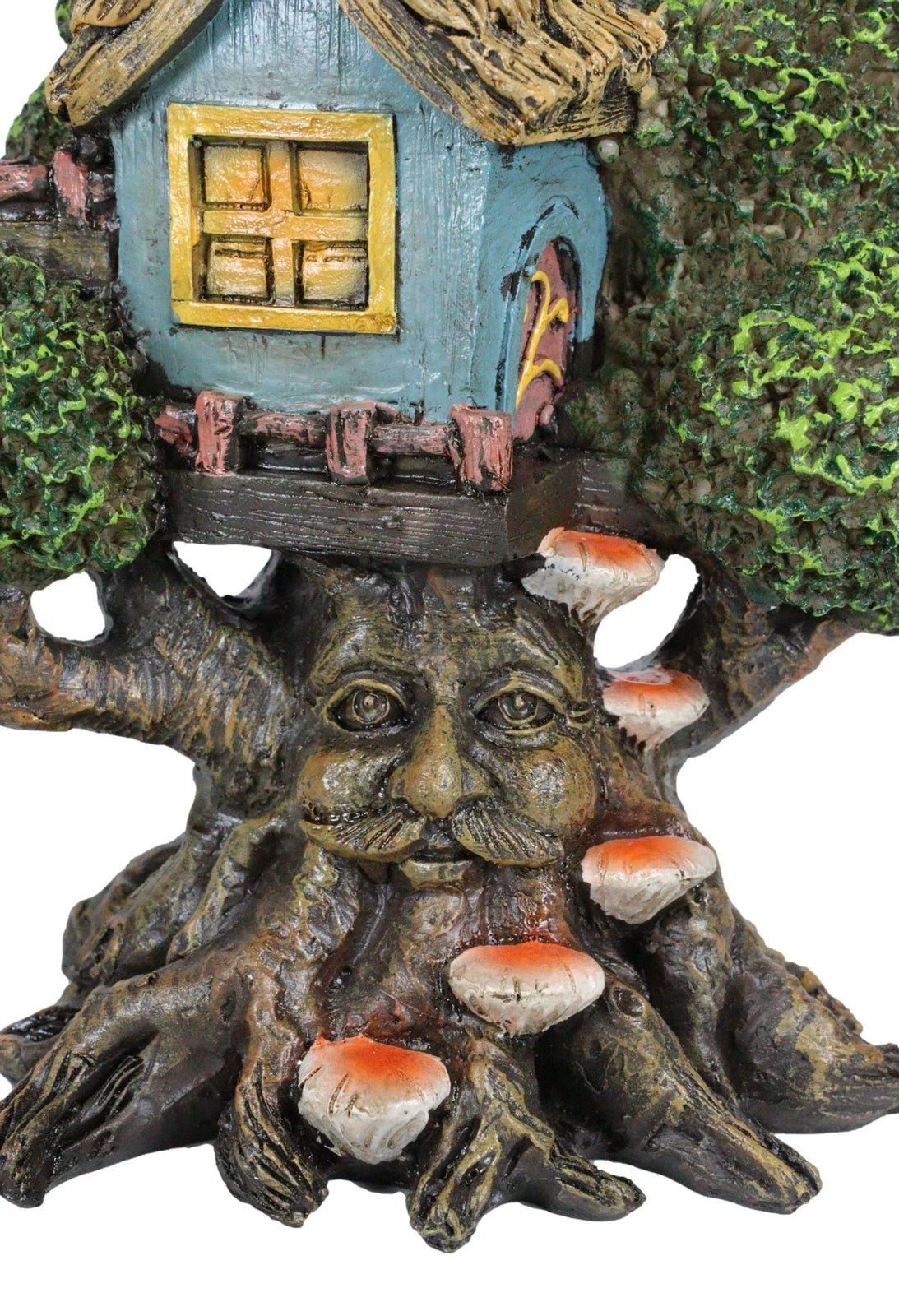 Forest Ent Greenman Cottage Blue Nook Tree House Statue With Mushroom Conk Steps-6
