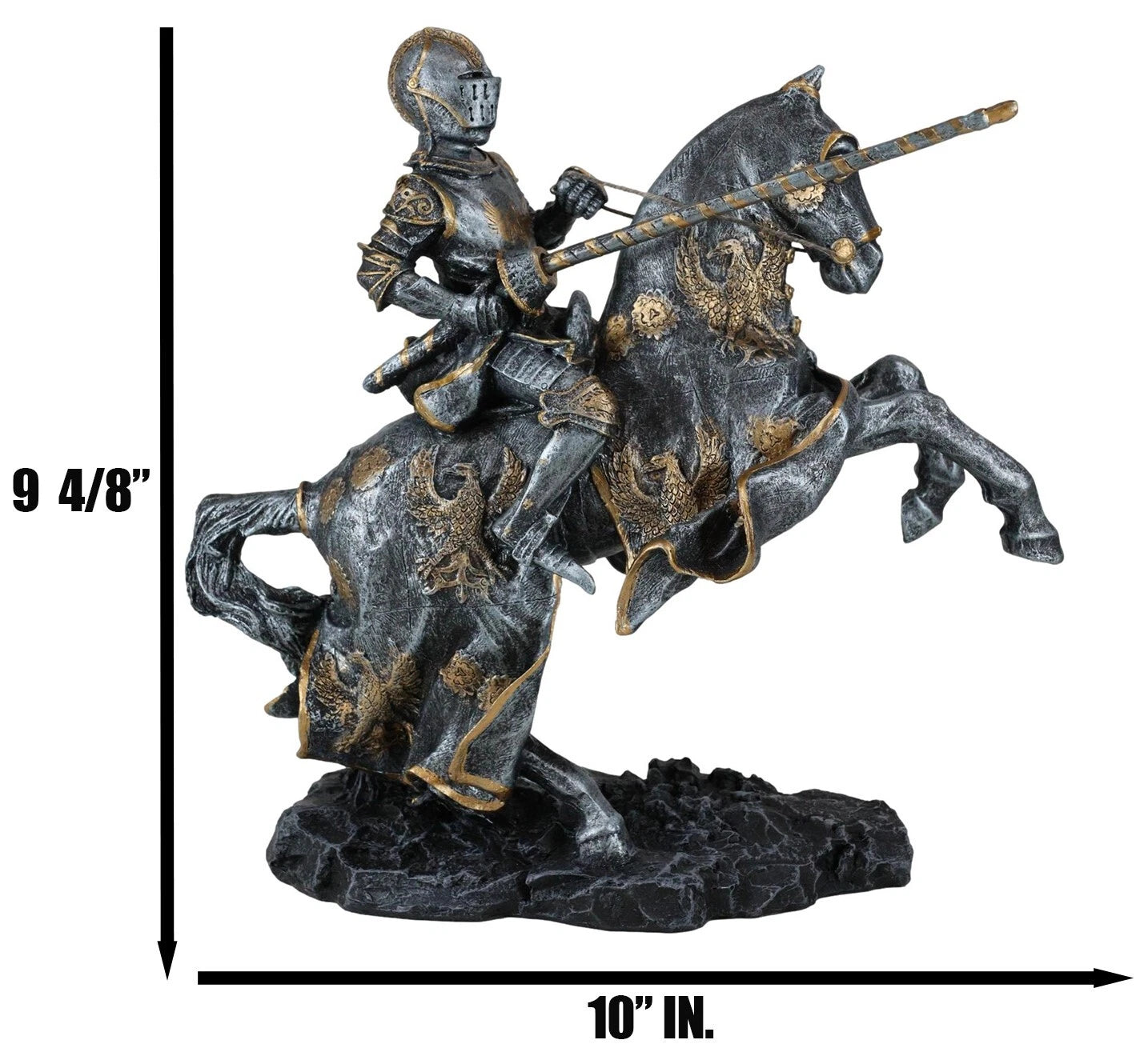 Medieval Champion Knight In Suit Of Armor With Lance On Horse Figurine-3