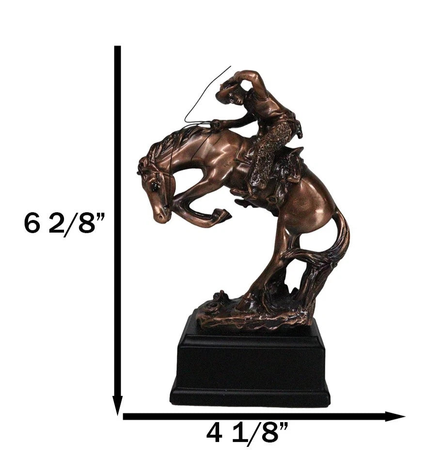 Western Rodeo Wild Cowboy With Bucking Horse Bronze Electroplated Figurine-7