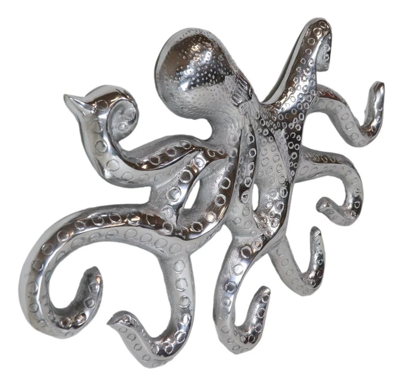 18"L Nickel Plated Aluminum Nautical Marine Sea Octopus Wall Decorative Plaque-8