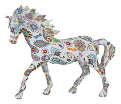 Equestrian Chic Beauty Rainbow Paisley White Horse Hand Painted Statue 7.5" L-6