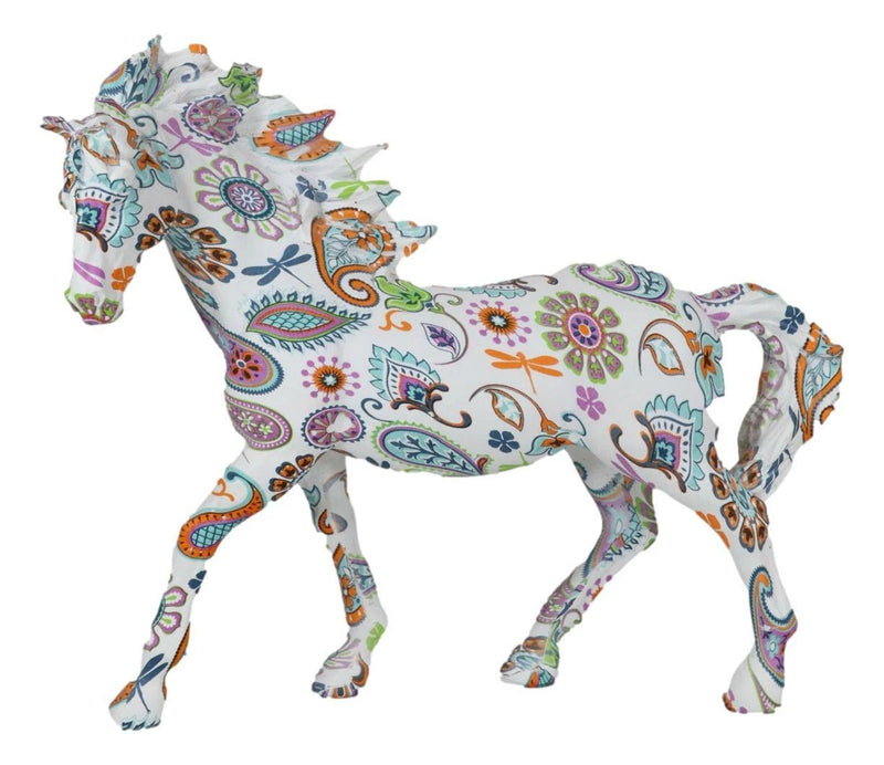 Equestrian Chic Beauty Rainbow Paisley White Horse Hand Painted Statue 7.5" L-6