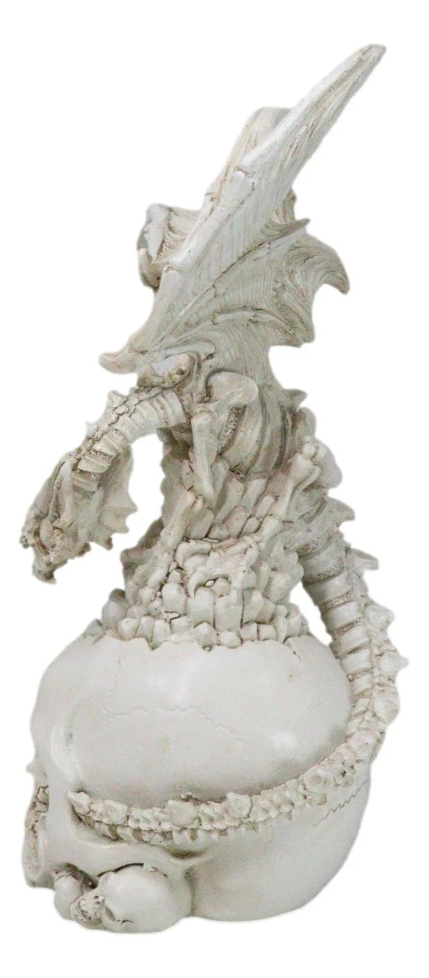 Ossuary Macabre Skeleton Bone Dragon Perching On Gothic White Skull Figurine-6