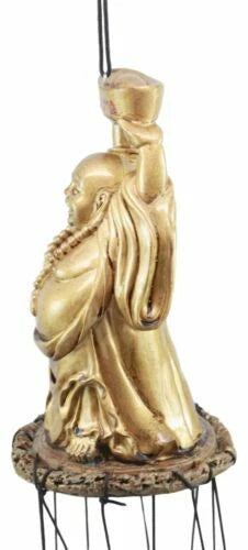 Feng Shui Lucky Buddha With Golden Nugget Wind Chime 23"Long Garden Patio Decor-5