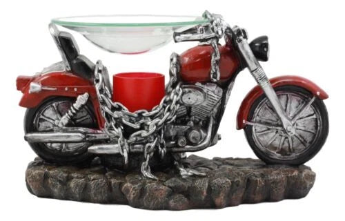 Red Vintage Motorcycle Chopper Bike Electric Oil Or Tart Burner Figurine-6