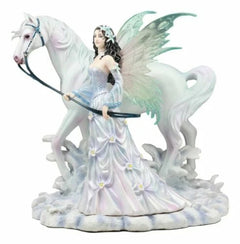 Aurora Borealis Winter Fairy With Sacred White Horse Statue 10"Long Nene Thomas-4