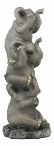 Pachyderm Friends Whimsical See Hear Speak No Evil Elephants Totem Statue-5
