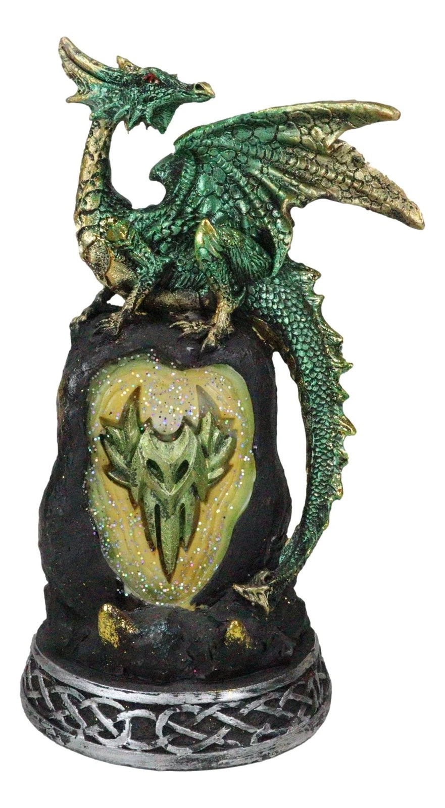 Green Dragon with LED Light On Crystal Mountain 7.5 Inches Tall Collection-6