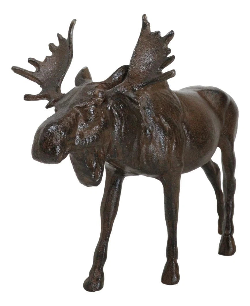 Figura de alce emperador de hierro fundido de 28 cm de largo, acabado en bronce-6