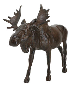 Figura de alce emperador de hierro fundido de 28 cm de largo, acabado en bronce-6