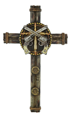 Set Of 3 Rustic Western Star Horseshoe Cowboy Horse And Pistols Wall Crosses-8