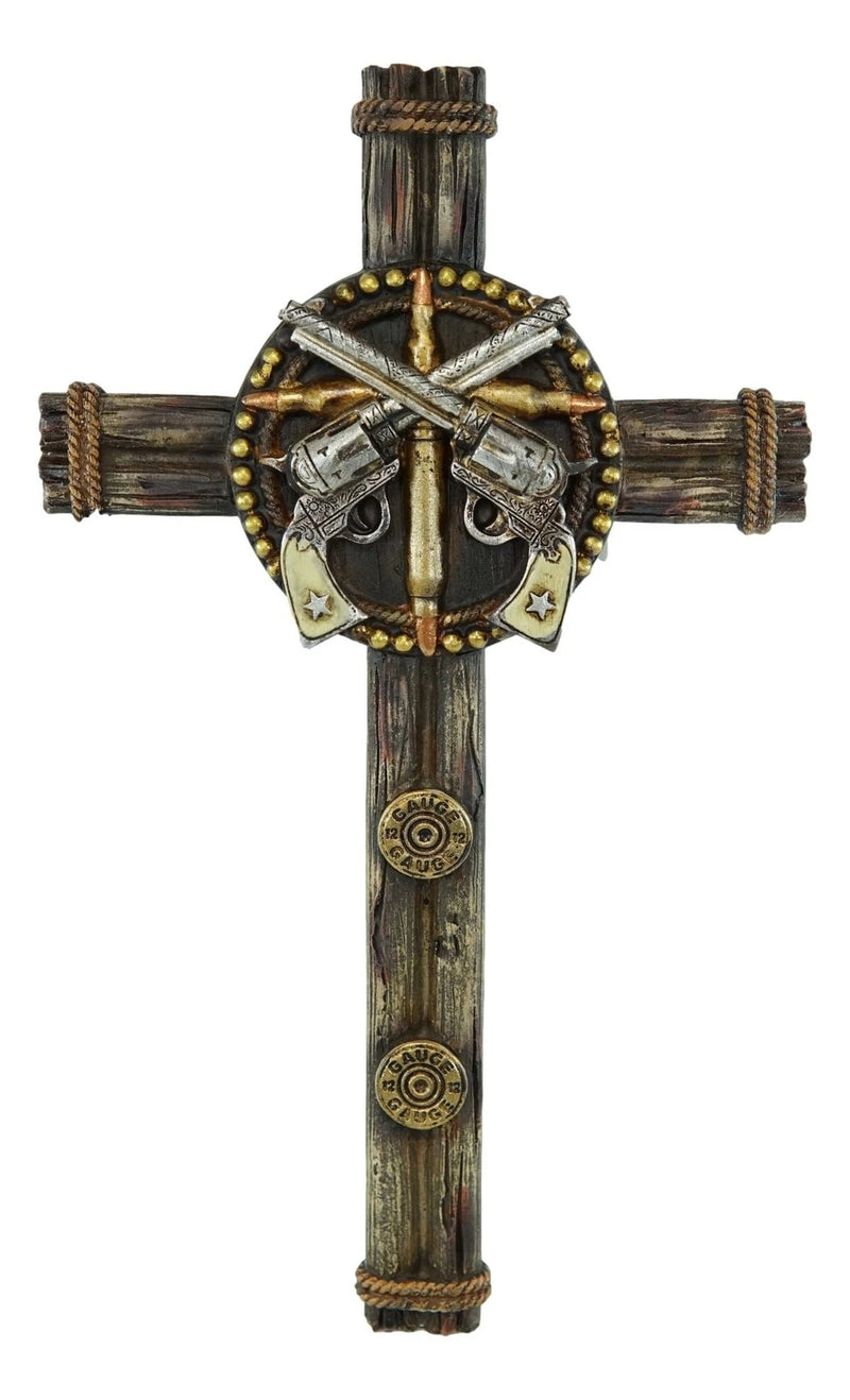 Set Of 3 Rustic Western Star Horseshoe Cowboy Horse And Pistols Wall Crosses-8