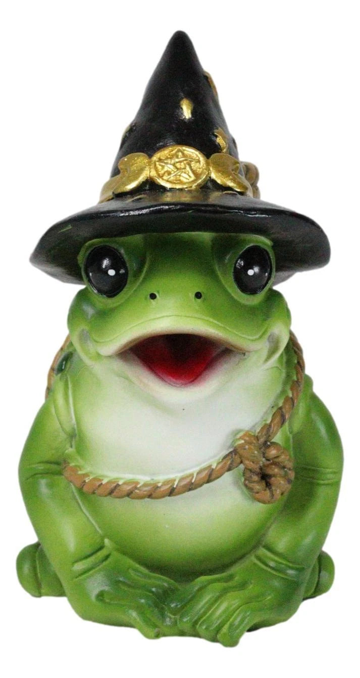 Merlin The Wizard Frog with Warlock Triple Moon Hat Backflow Incense Cone Burner