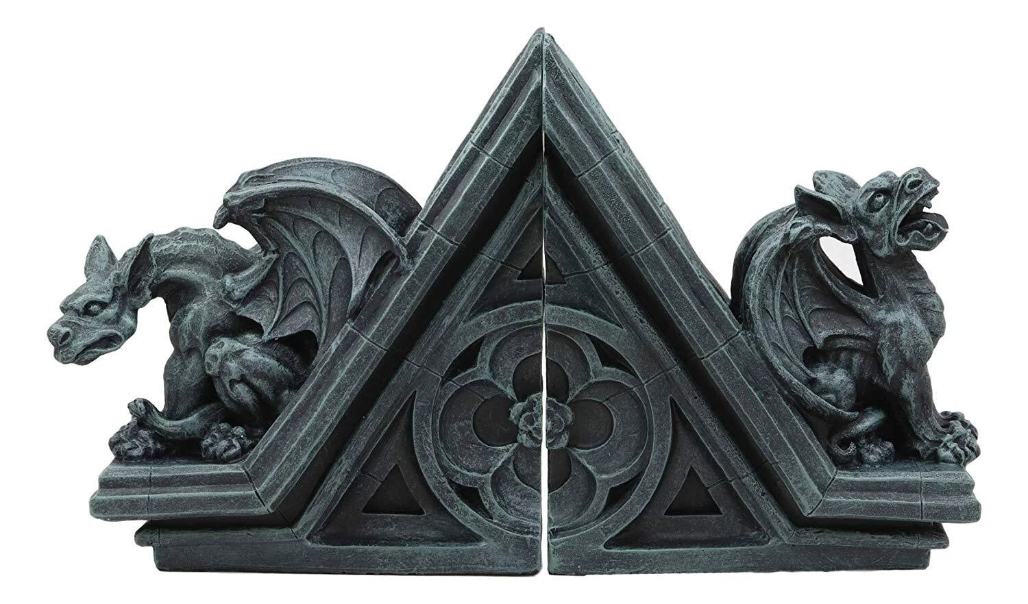 Gothic Roaring Gargoyles On Rooftop Sculptural Bookends Set 7" High Decor-4