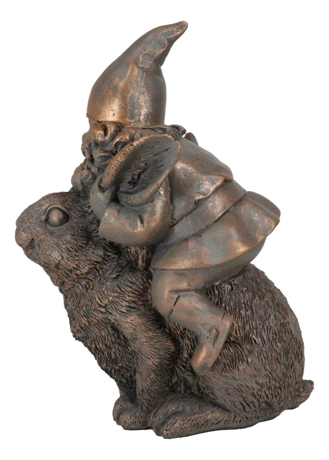 Whimsical Adventure Mr Gnome Dwarf Riding Rabbit Hare Figurine Fairy Garden-4