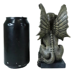 Lion Gargoyle with Griffin Wings Crouching On Pedestal Statue 6.5" Tall-3