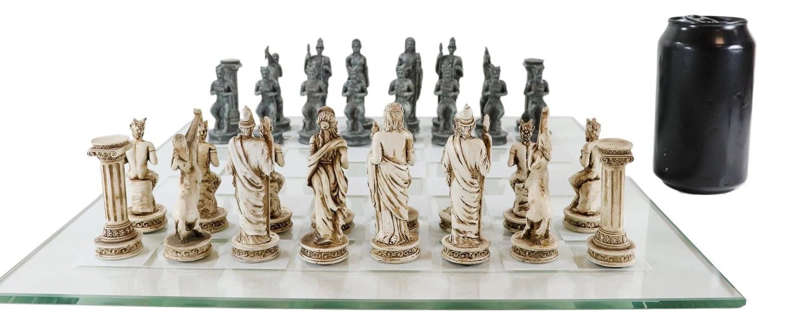 Olympus At War Greek Olympian Deities Resin Chess Pieces W/Glass Board Set-8