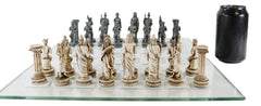 Olympus At War Greek Olympian Deities Resin Chess Pieces W/Glass Board Set-8