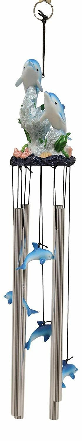 Nautical Marine Dolphin Family Swimming by Coral Reef Wind Chime 21" Long