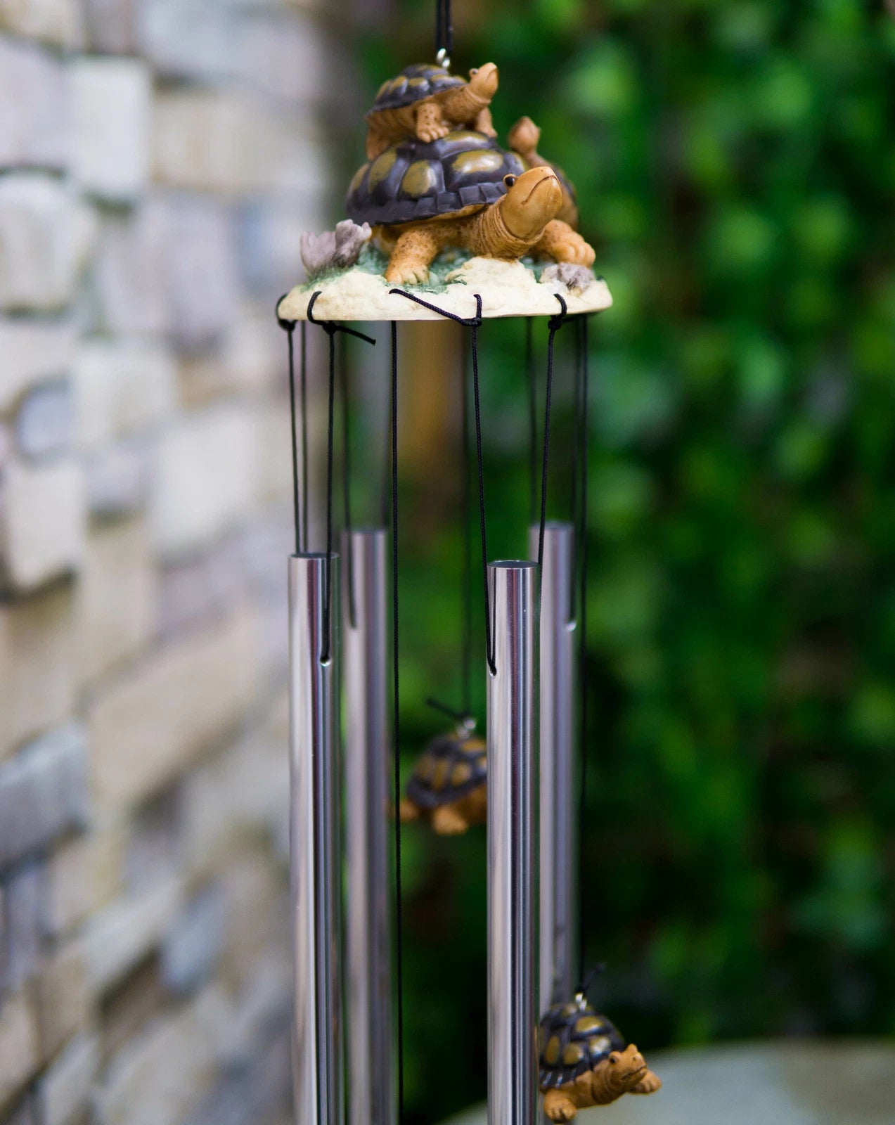 Reptile Brown Giant Tortoise Mother Piggybacking Hatchling Wind Chime-2
