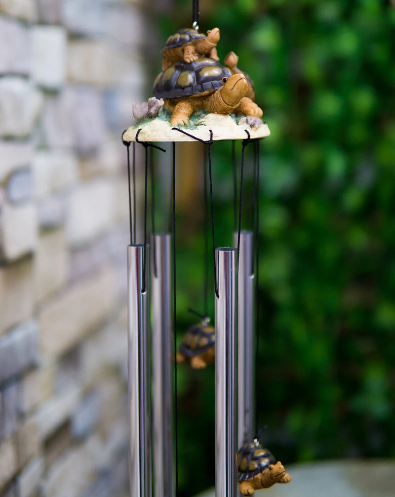 Reptile Brown Giant Tortoise Mother Piggybacking Hatchling Wind Chime-2