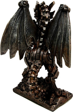 Steampunk Gearwork Mechanical Robotic Cyborg Winged Dragon Figurine Statue-4