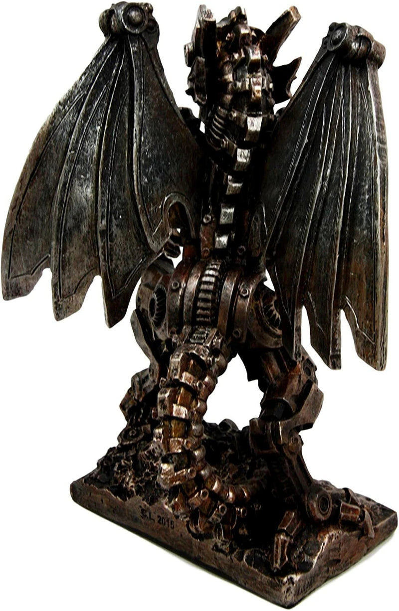 Steampunk Gearwork Mechanical Robotic Cyborg Winged Dragon Figurine Statue-4