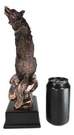 Rustic Moon Howling Alpha Wolf Sitting On Rocky Cliff Figurine With Trophy Base-3