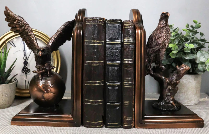 Wings of Glory American Bald Eagle Bookends Pair Bronze Electroplated Figurine-2
