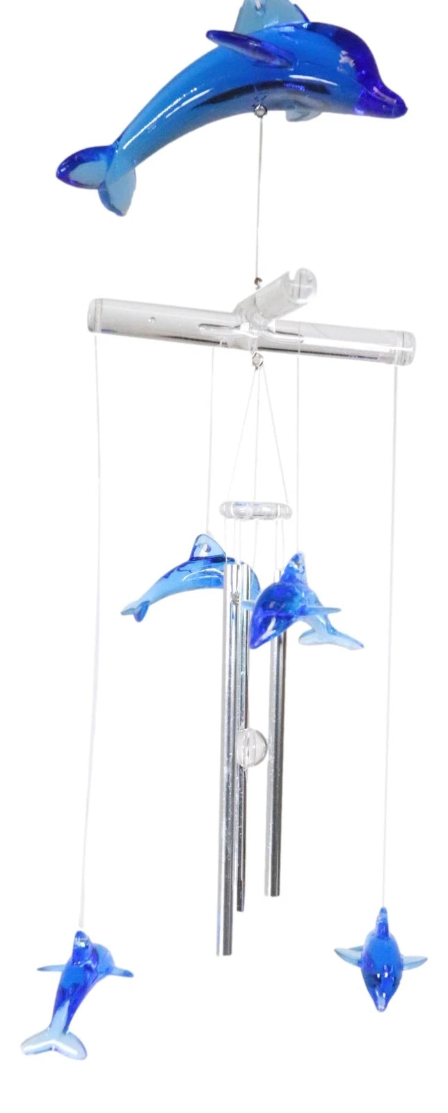 Nautical Marine Blue Swimming Dolphin Acrylic Glass Wind Chime 22"L Sea Dolphins-6