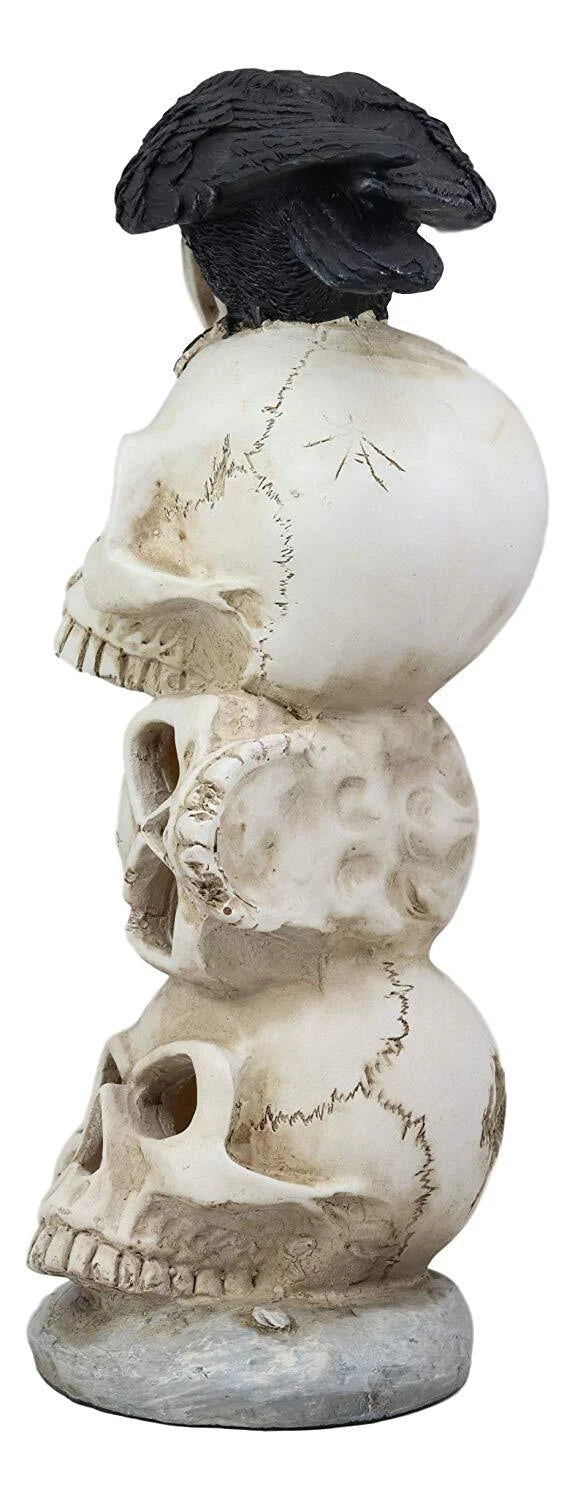 Gothic Raven Crow Bird Perching On Totem Stacked Skulls With LED Light Statue-4