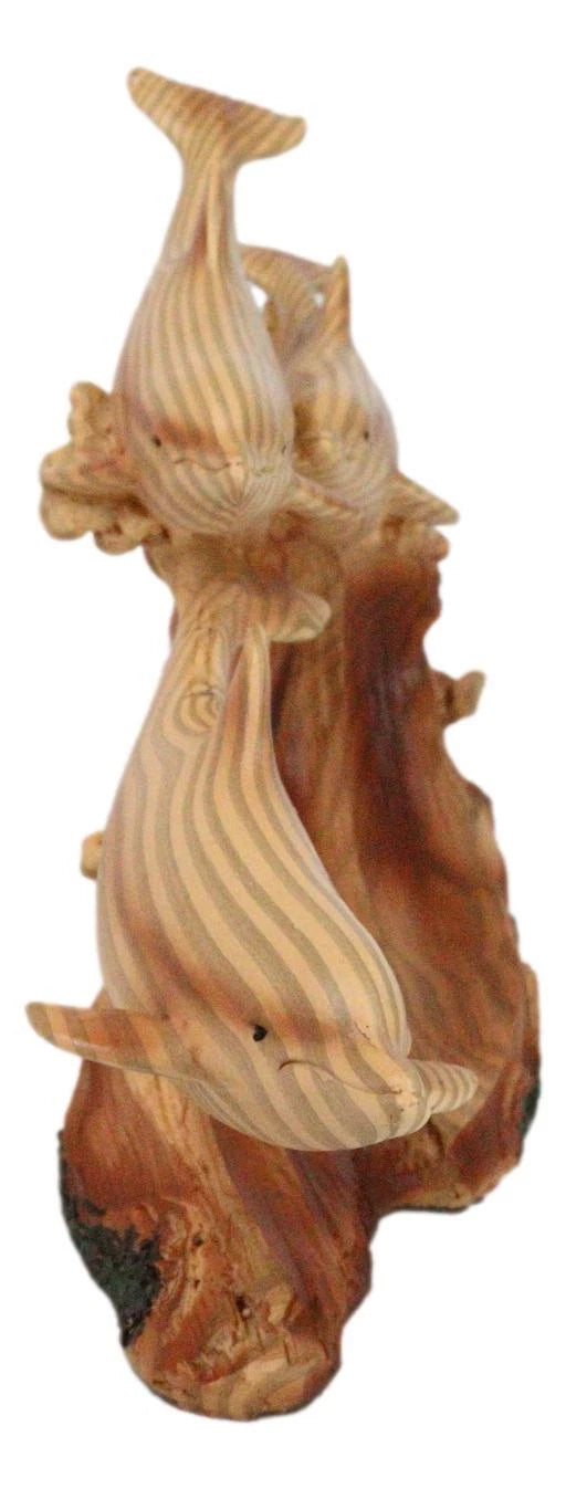 Nautical Marine Sea Ocean 3 Dolphins Swimming With Waves Faux Wood Figurine-5