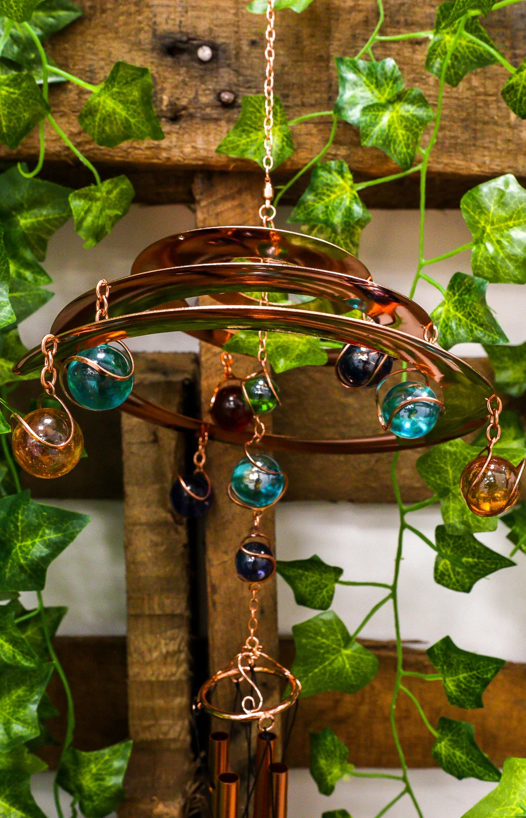 Gift Spiral Galaxy Copper Metal Wind Chime With Colorful Marbles-6