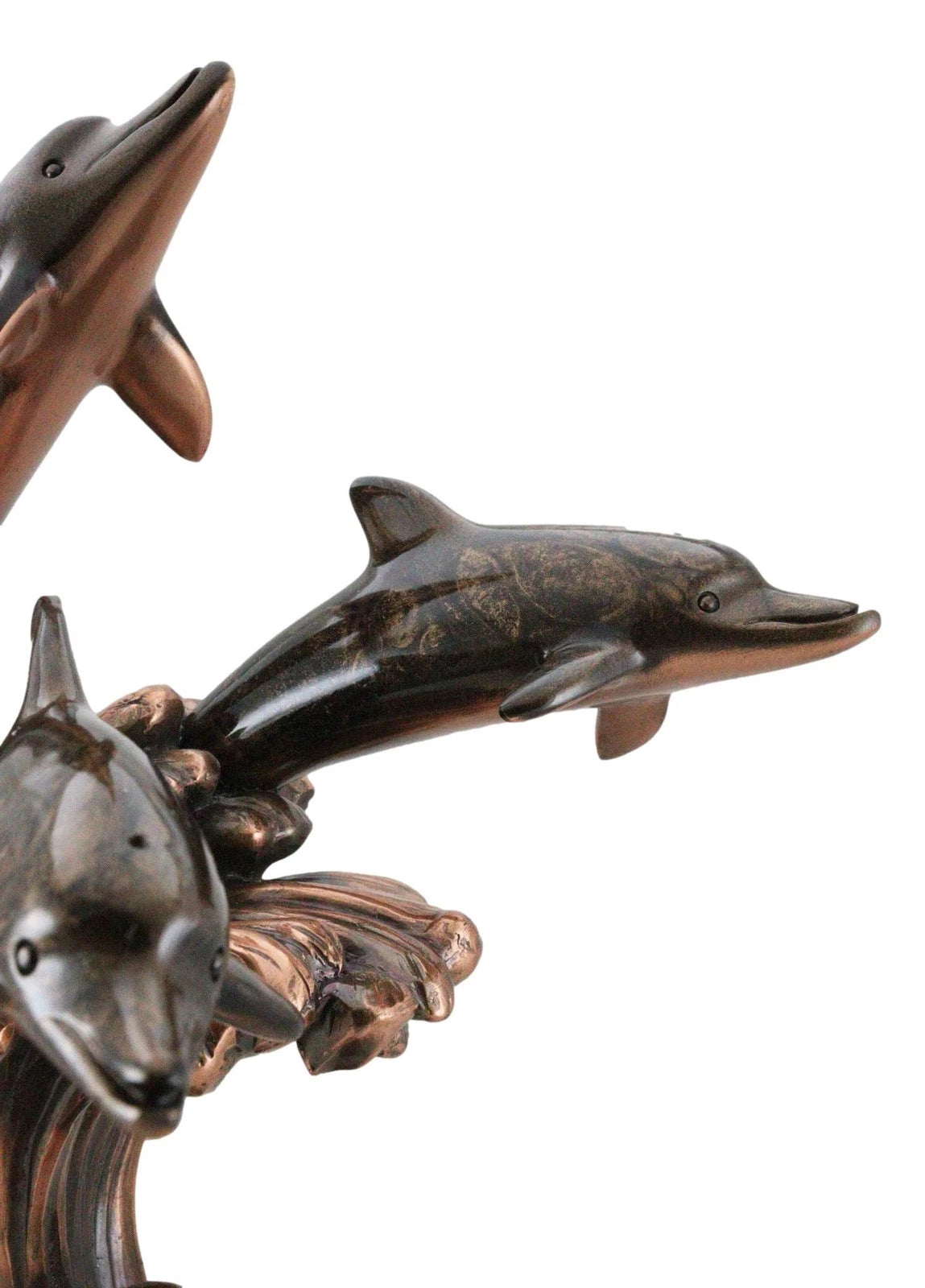 Bronze Electroplated Three Bottlenose Dolphins Riding Over Ocean Waves Statue-4