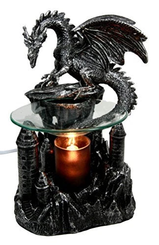 Dragon Castle Figurine, Smaug Electric Oil Burner & Tart Warmer Statue 9.5" Tall, Hand-Painted Fantasy Dragon Sculpture for Home Decor, Desk, Shelf, or Living Room Display-8