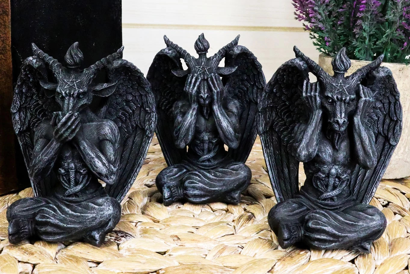 Goat of Mendes See Hear Speak No Evil Devil Baphomet Gargoyle Set of 3 Figurines-1