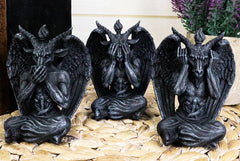 Goat of Mendes See Hear Speak No Evil Devil Baphomet Gargoyle Set of 3 Figurines-1