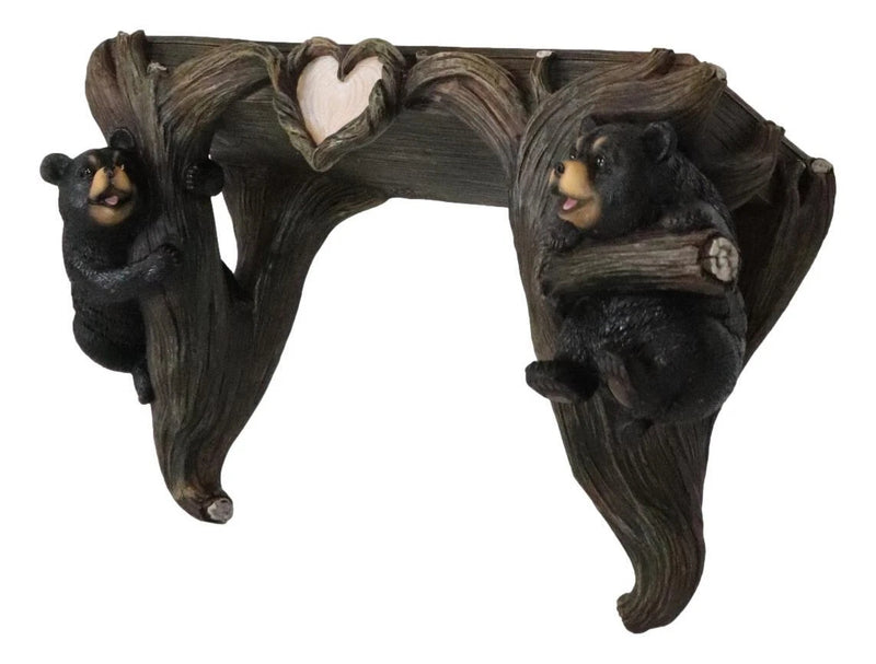 Whimsical 2 Climbing Black Bears By Forest Tree Branches Floating Wall Shelf-7