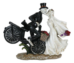Love Never Dies Skeleton Bridal Couple Kissing On Bicycle W Rose Basket Figurine-5
